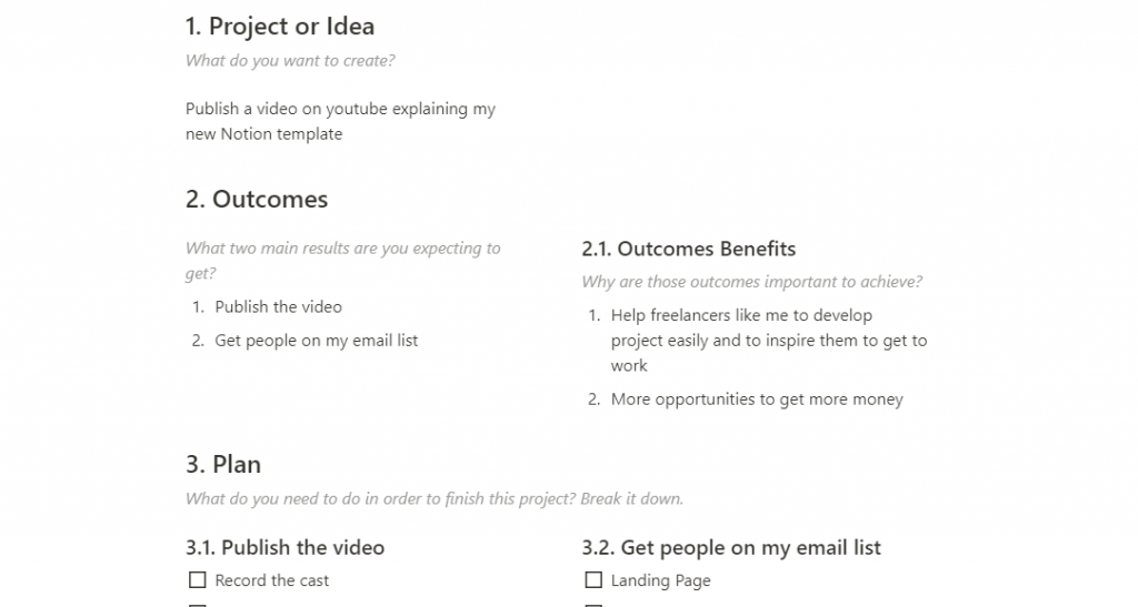 Project Starter Page Notion