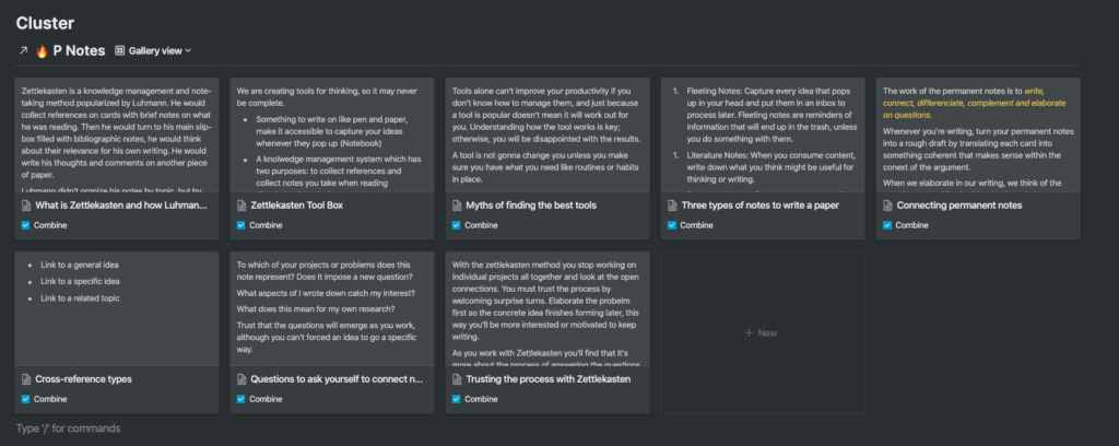 Zettelkasten Cluster in Notion database