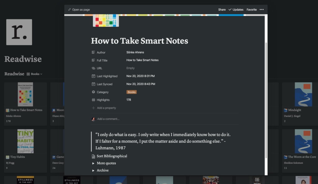 How to Take Smart Notes Readwise Notion Database