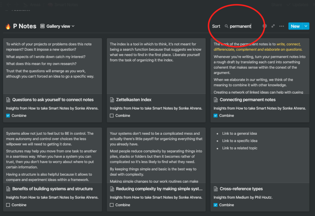 Zettelkasten Search in Notion Database